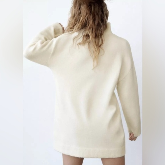 Zara Wool Blend Turtleneck Mini Knit Dress In Oyster White Size Large - Picture 8 of 9